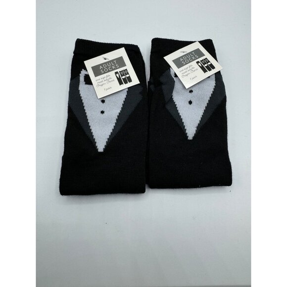 NEW 2 Black Tie Quarter Length Socks Gift Adult One Size OSFM - Picture 1 of 6